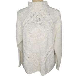 Vintage 80s Chunky Knit Mock Neck White Sweater